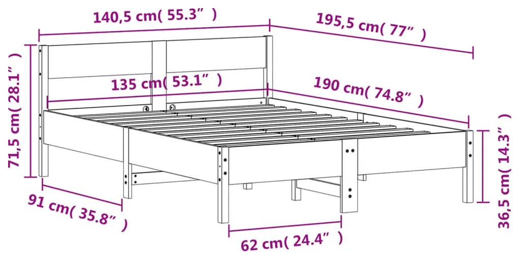 ΠΛΑΙΣΙΟ ΚΡΕΒΑΤΙΟΥ ΚΕΦΑΛΑΡΙ ΚΑΦΕ ΚΕΡΙΟΥ 135X190 ΕΚ. ΜΑΣΙΦ ΠΕΥΚΟ 842773