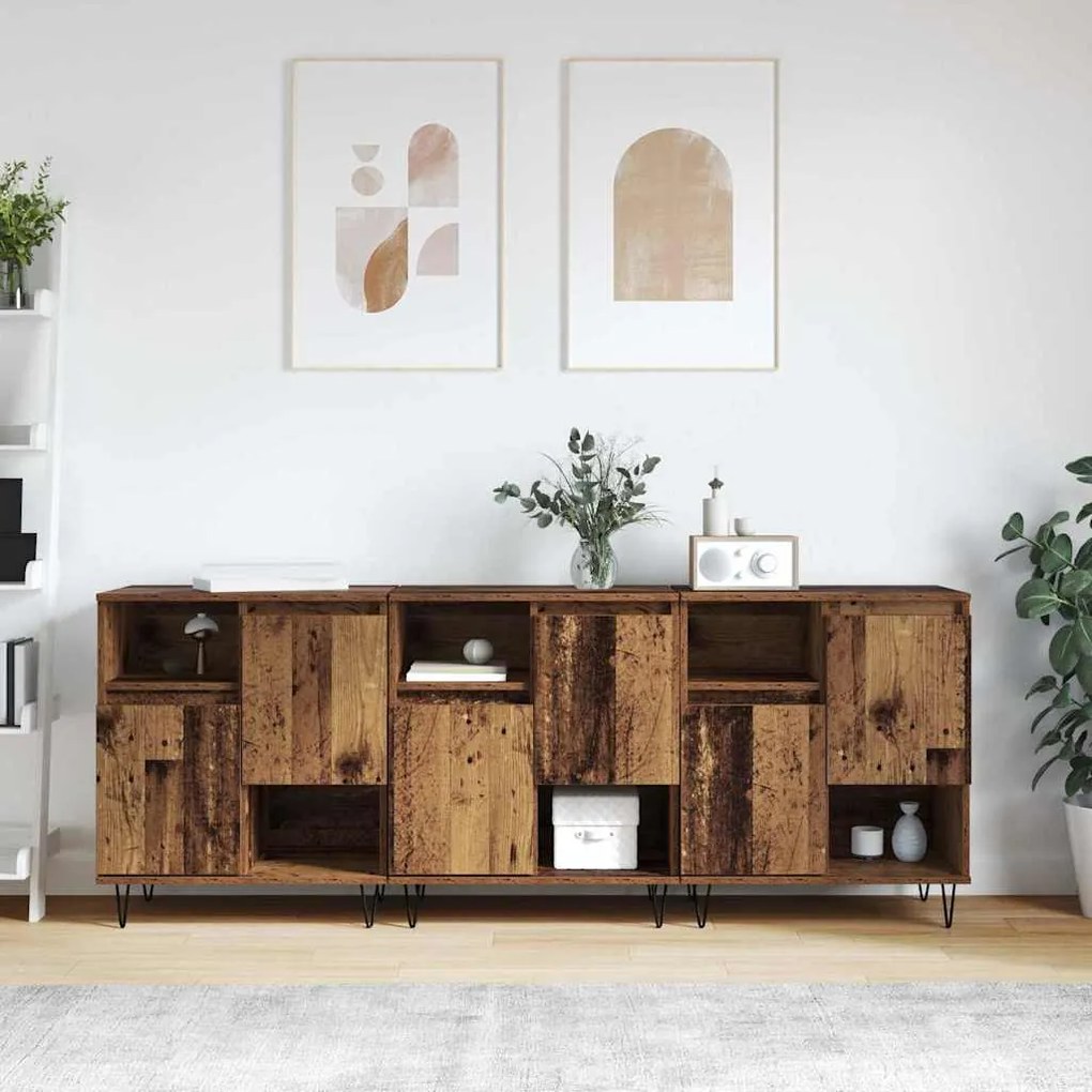 vidaXL Παραδοσιακά Πλευρικά Έπιπλα 3 pcs Παλαιό ξύλο 180 x 35 x 70 εκ