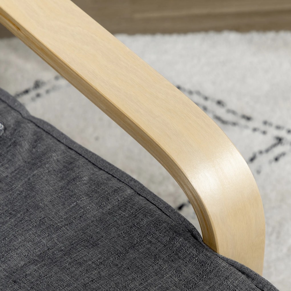 HOMCOM Πολυθρόνα με όψη, πολυθρόνα χαλάρωσης με ρυθμιζόμενο υποπόδιο, πλαίσιο από ξύλο οξιάς, έως 120 kg, 66,5 x 94 x 100 cm, Γκρι