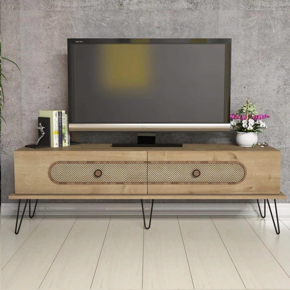 Έπιπλο τηλεόρασης C9511.02 Μελαμίνη σε Φυσικό OAK και Μεταλλικά πόδια 145x40x45Yεκ. 145x40x45 εκ.