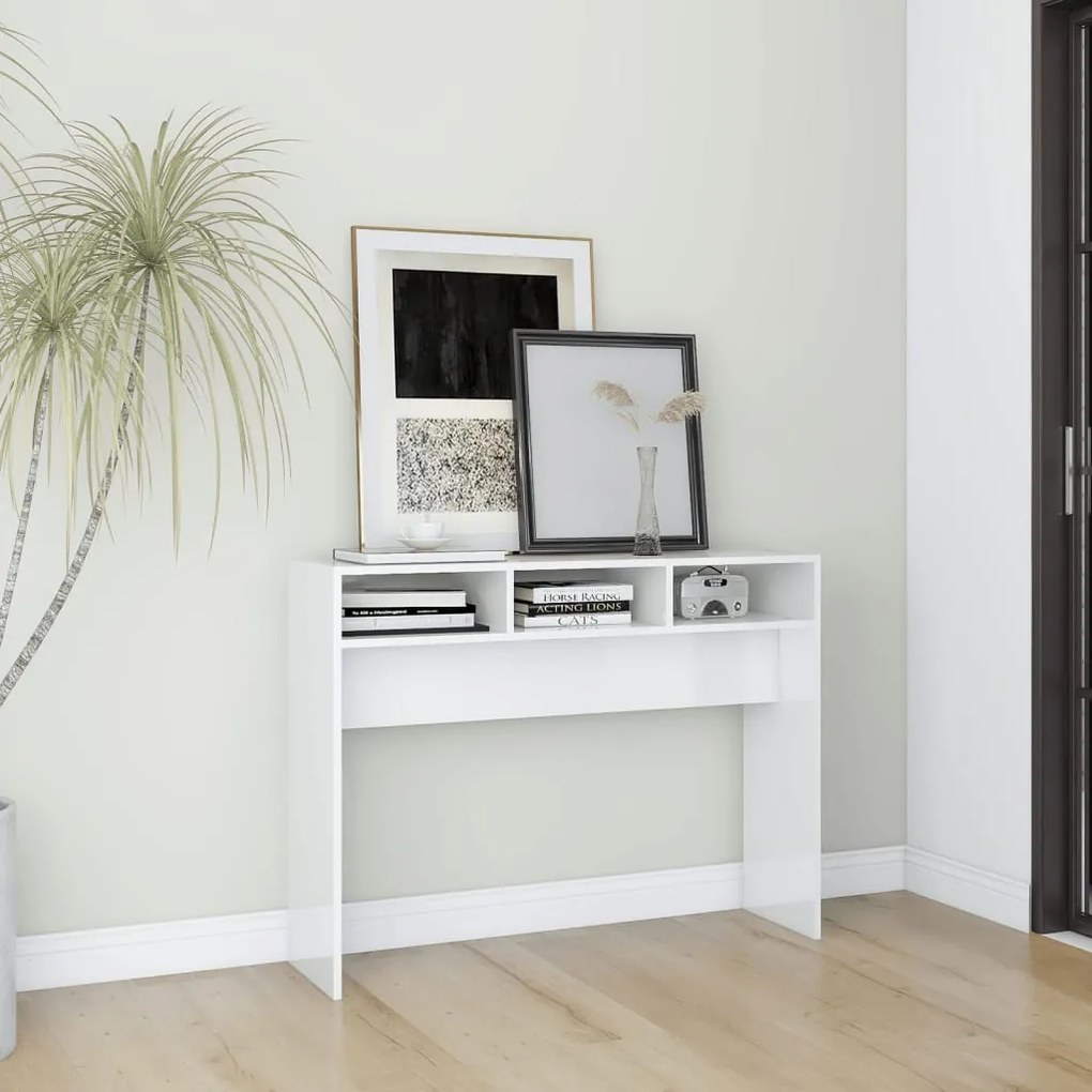 vidaXL Τραπεζάκι Κονσόλα Γυαλιστερό Λευκό 105 x 30 x 80 εκ Επεξ. Ξύλο