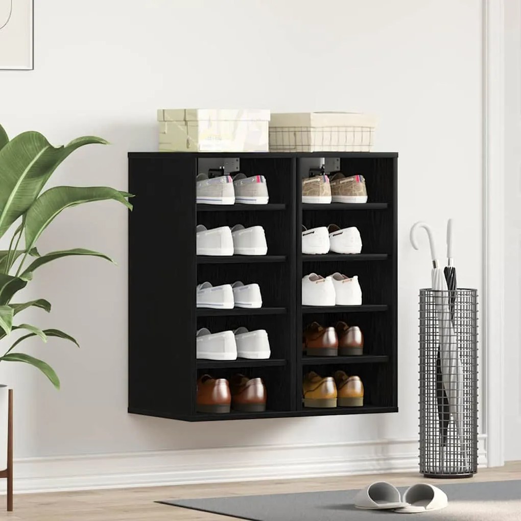 vidaXL Ντουλάπα Παπουτσιών 2 τεμ Μαύρη Δρυς 32x35x70 εκ Επεξεργασμένο Ξύλο