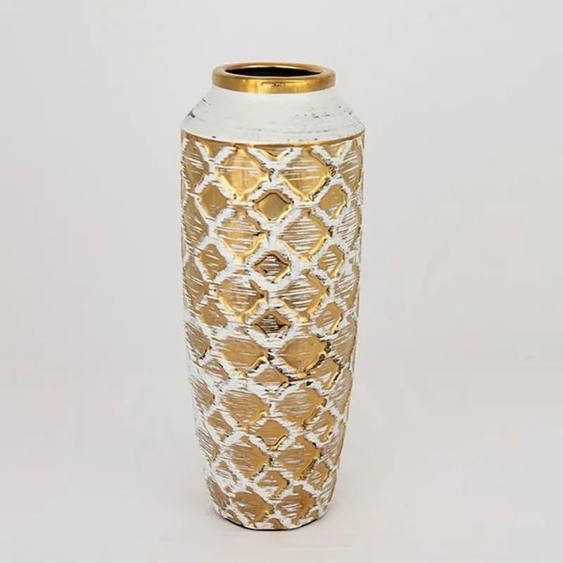 Βάζο Κεραμικό 752-20063 12.5x12.5x27.5cm White-Gold Estheti Home Κεραμικό