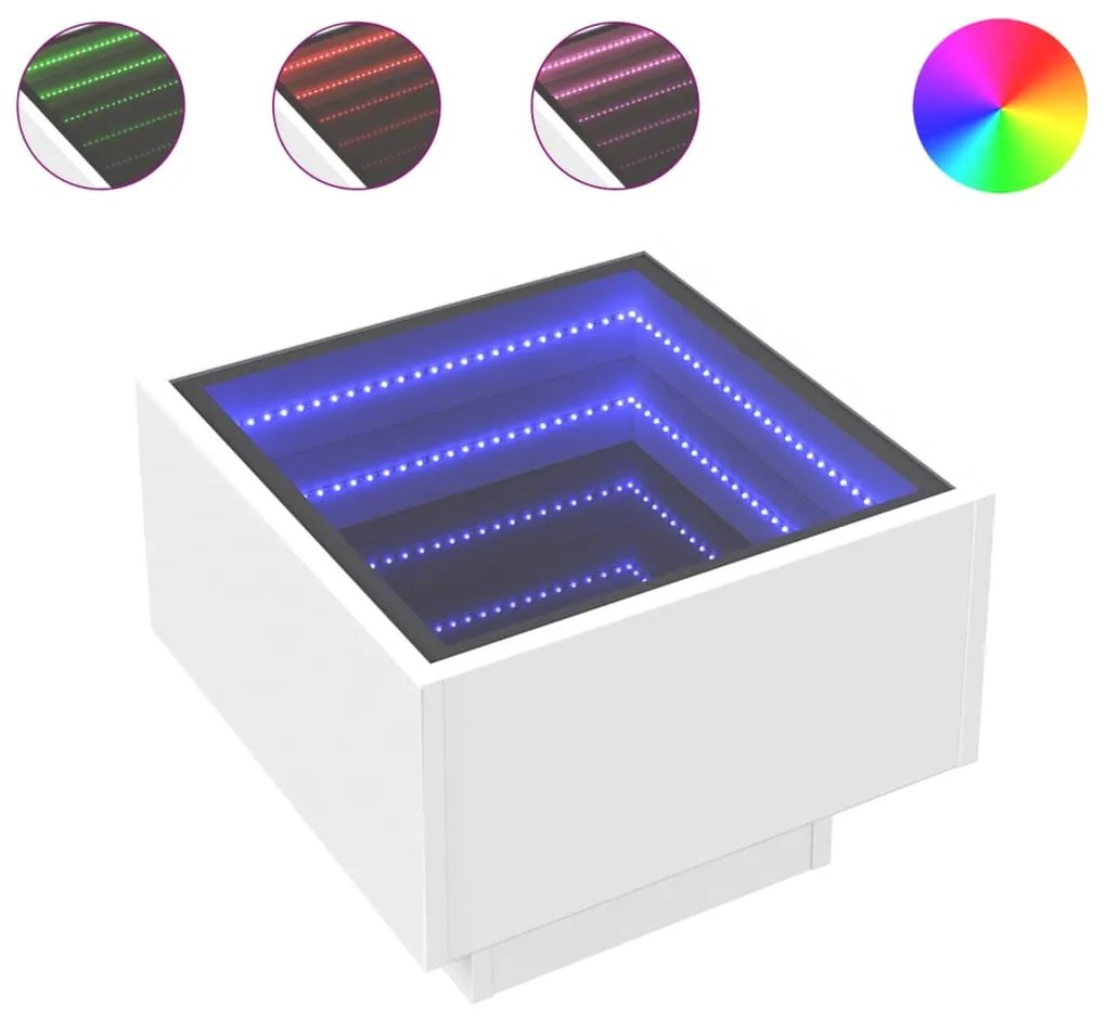 Τραπέζι Βοηθητικό με LED Λευκό 40x40x30 εκ. Επεξεργασμένο Ξύλο - Λευκό