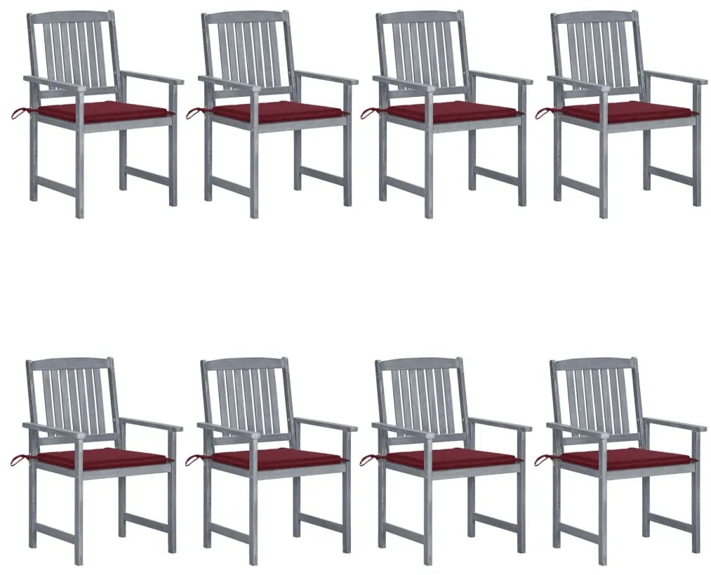 vidaXL Καρέκλες Κήπου 8 τεμ. Γκρι από Μασίφ Ξύλο Ακακίας με Μαξιλάρια