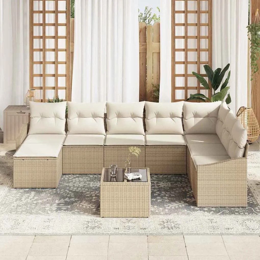 vidaXL Σετ Καναπέ Κήπου 9 pcs Μπεζ Πολυ ράταν