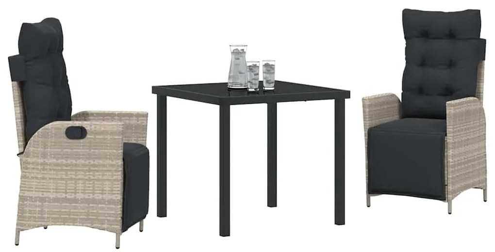 vidaXL Σέτ φαγητού για κήπο 3 pcs Ανοιχτό γκρι Πολυ ράταν