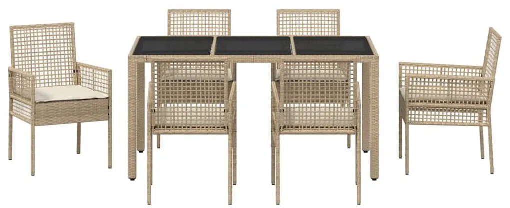 vidaXL Σέτ φαγητού για κήπο 7 pcs Μπεζ συνθετικό ρατάν