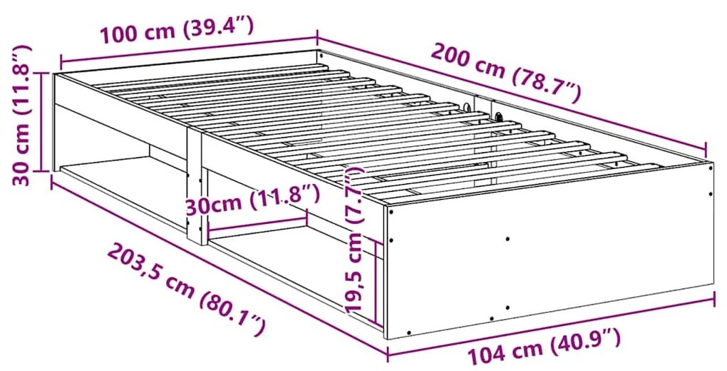 ΚΡΕΒΑΤΙ ΗΜΕΡΑΣ ΧΩΡΙΣ ΣΤΡΩΜΑ 100X200 CM ΣΤΕΡΕΟ ΞΥΛΟ ΠΕΥΚΟ 859238