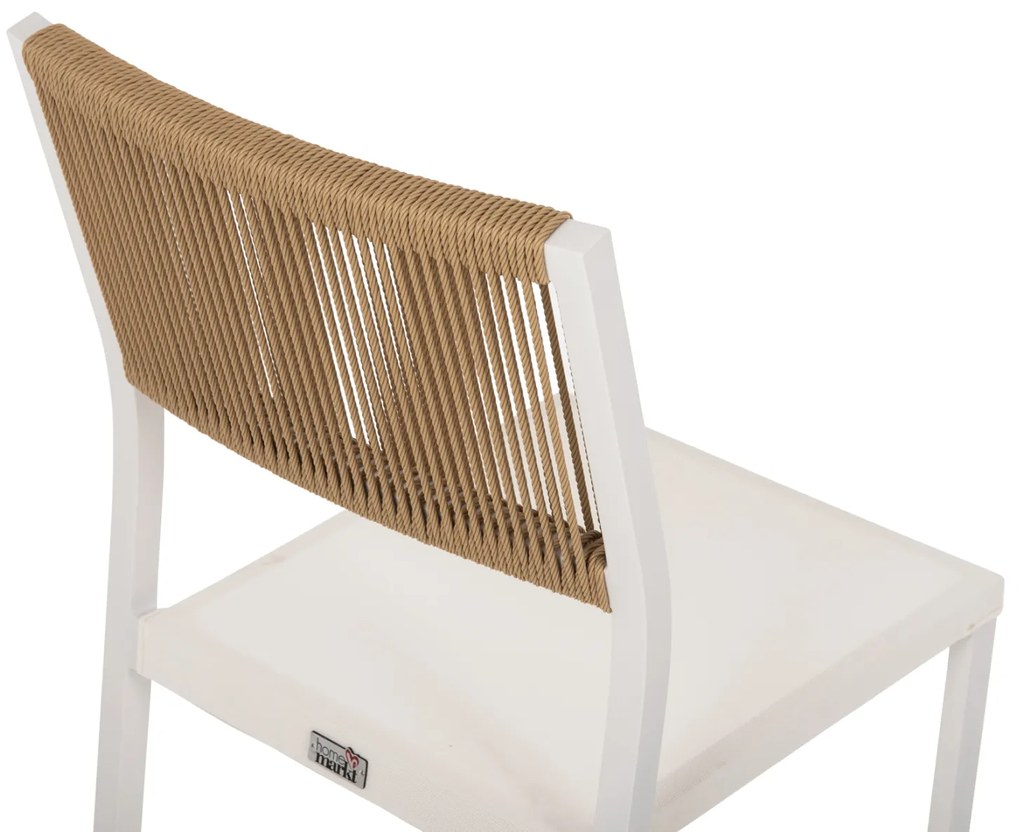 Καρέκλα Αλουμινίου Λευκή Μπεζ Rattan & Textline 46x55,5x83 Υ Εκ.