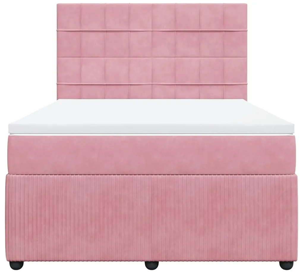 vidaXL Κρεβάτι Boxspring με Στρώμα Ροζ 140x200 εκ. Βελούδινο