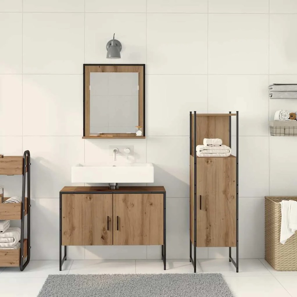 vidaXL Σετ Επίπλων Μπάνιου με αποθήκευση 3 pcs Καφέ 33 x 33 x 102.5 εκ