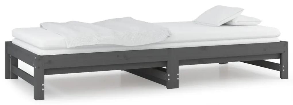 Καναπές Κρεβάτι Συρόμενος Γκρι 2x(90x190) εκ. Μασίφ Ξύλο Πεύκου - Γκρι