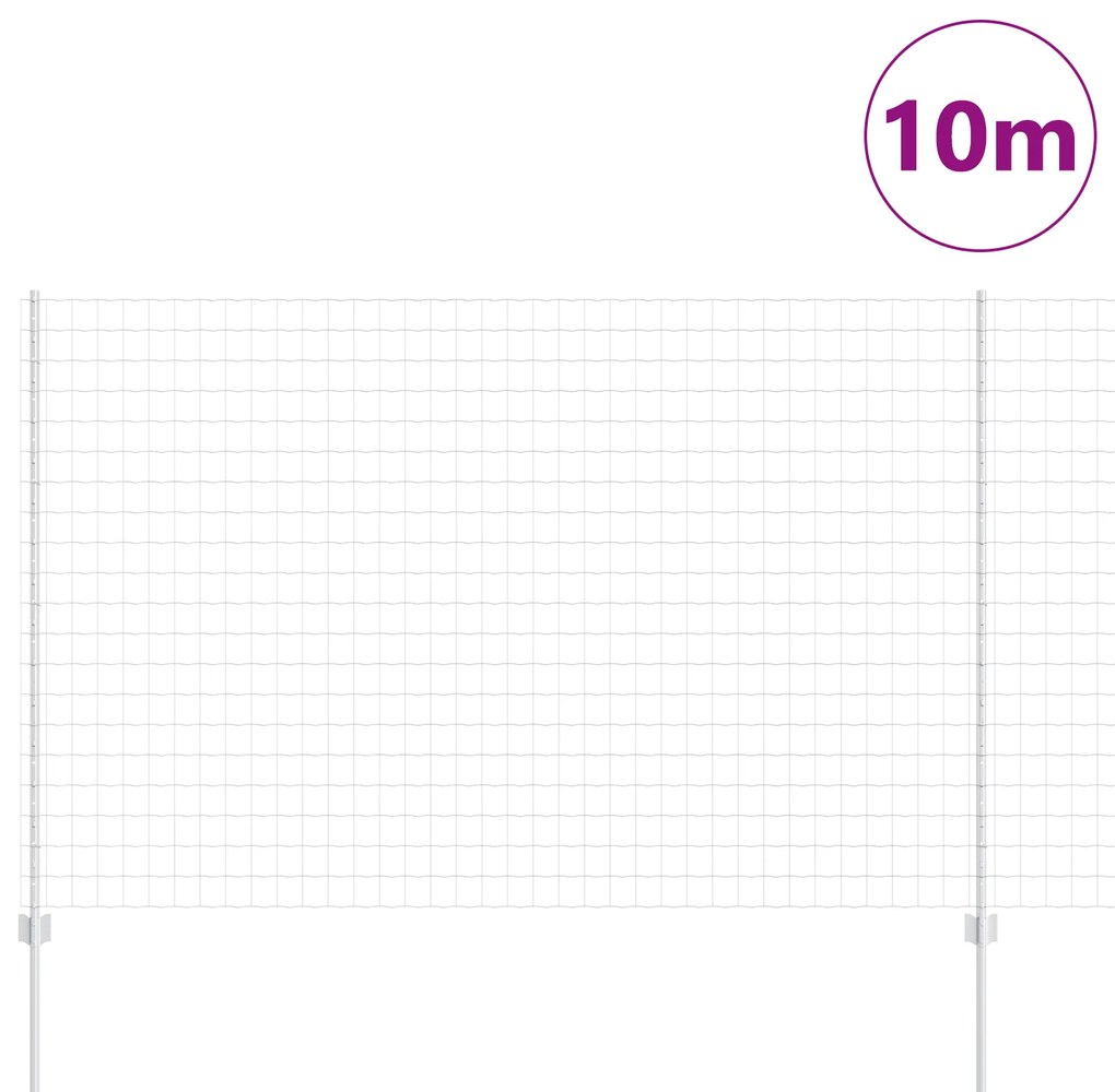 vidaXL Ευρωπαϊκός Φράκτης με 10 Στυλό Ασημί 1,6x10 μ Μεταλλικό