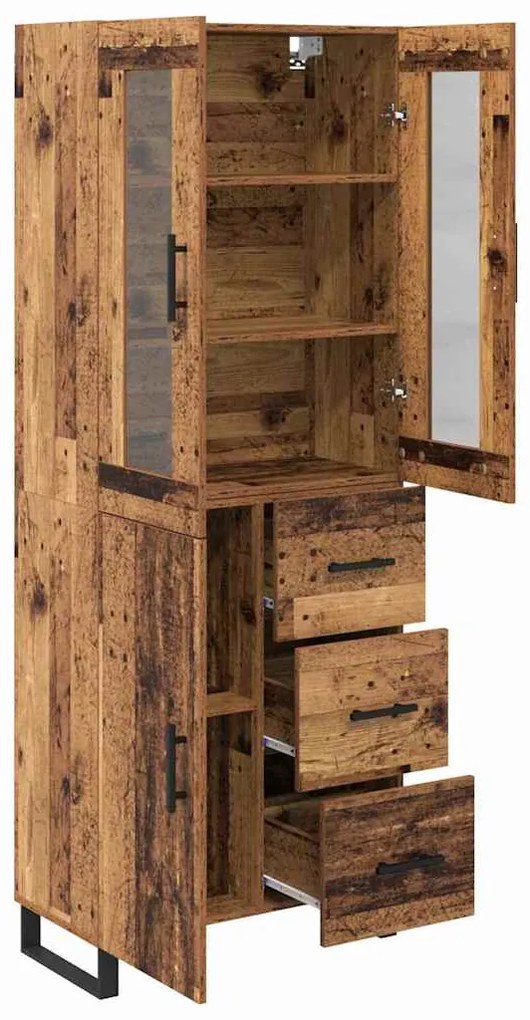 vidaXL Highboard με συρτάρι 2 pcs Παλιό Ξύλο Σύνθετο Ξύλο και Γυαλί