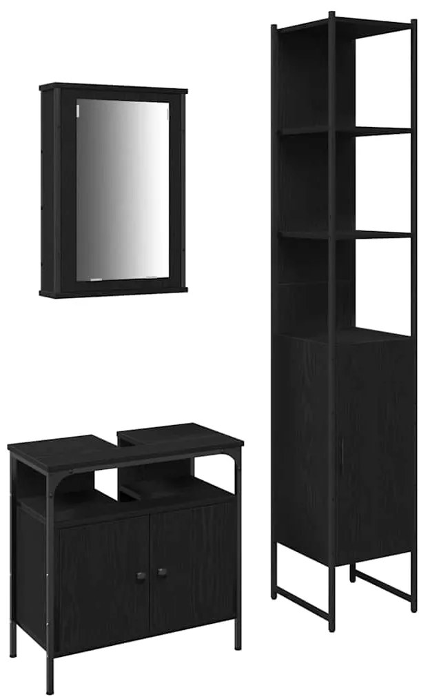 vidaXL Σετ Επίπλων Μπάνιου με ράφι 3 pcs Μαύρη δρυς 33 x 33 x 185.5 εκ