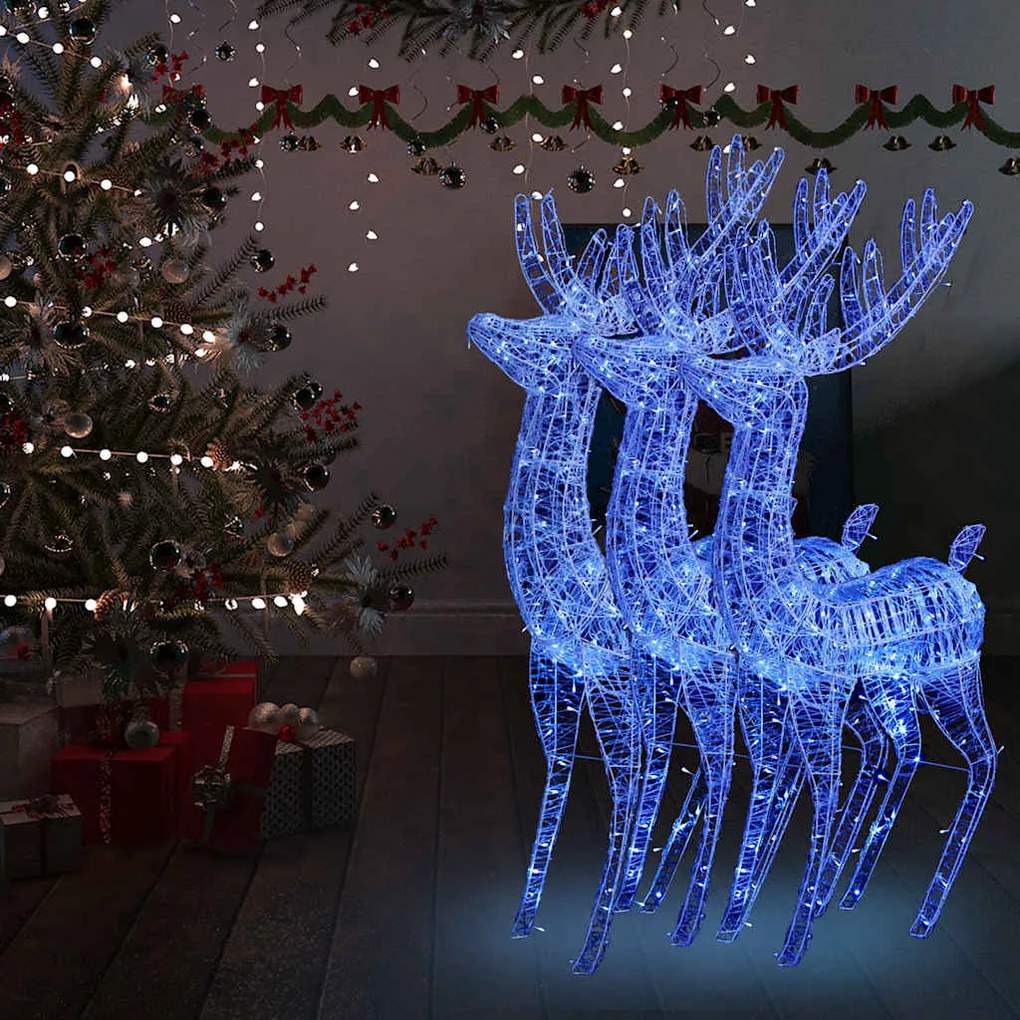 vidaXL Χριστουγ. Τάρανδοι XXL 3 τεμ. 250 LED Μπλε 180 εκ. Ακρυλικό