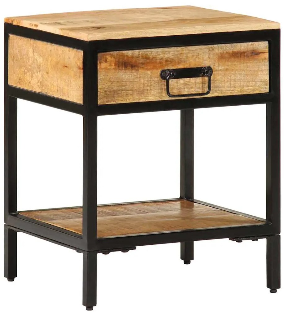 Κομοδίνο Καφέ 40 x 35 x 50 εκ. Στερεό Ξύλο Μάνγκο και Μέταλλο