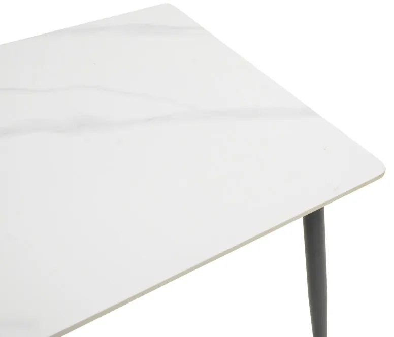Τραπέζι Gustas pakoworld λευκό μαρμάρου sintered stone-μαύρο μέταλλο 80x80x76εκ