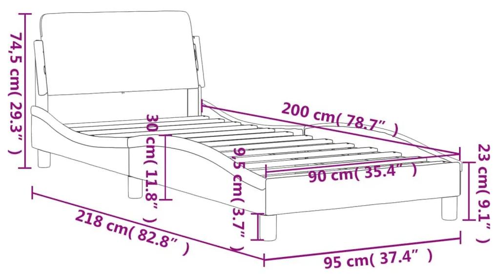 Πλαίσιο Κρεβατιού με Κεφαλάρι Ανοιχτό Γκρι 90x200 εκ.Υφασμάτινο - Γκρι