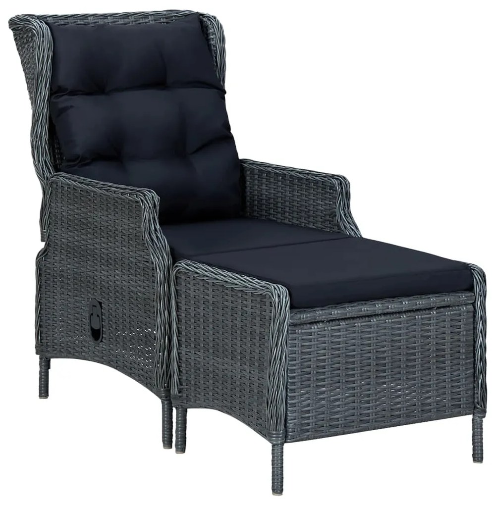 vidaXL Πολυθρόνα Κήπου Ανακλινόμενη Σκ. Γκρι Συνθ. Ρατάν με Υποπόδιο