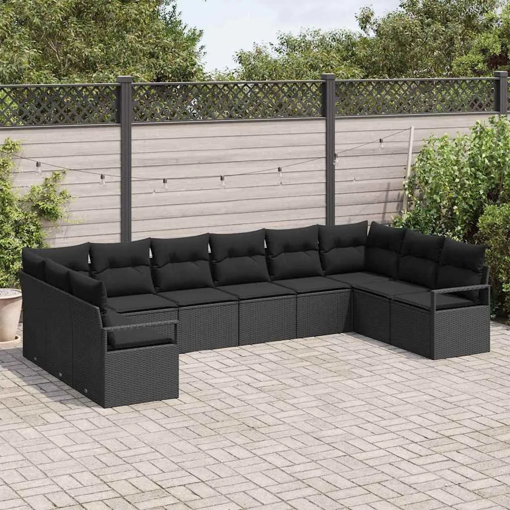 vidaXL Σετ Καναπέ Κήπου 10 pcs Μαύρο Πολυ ράταν