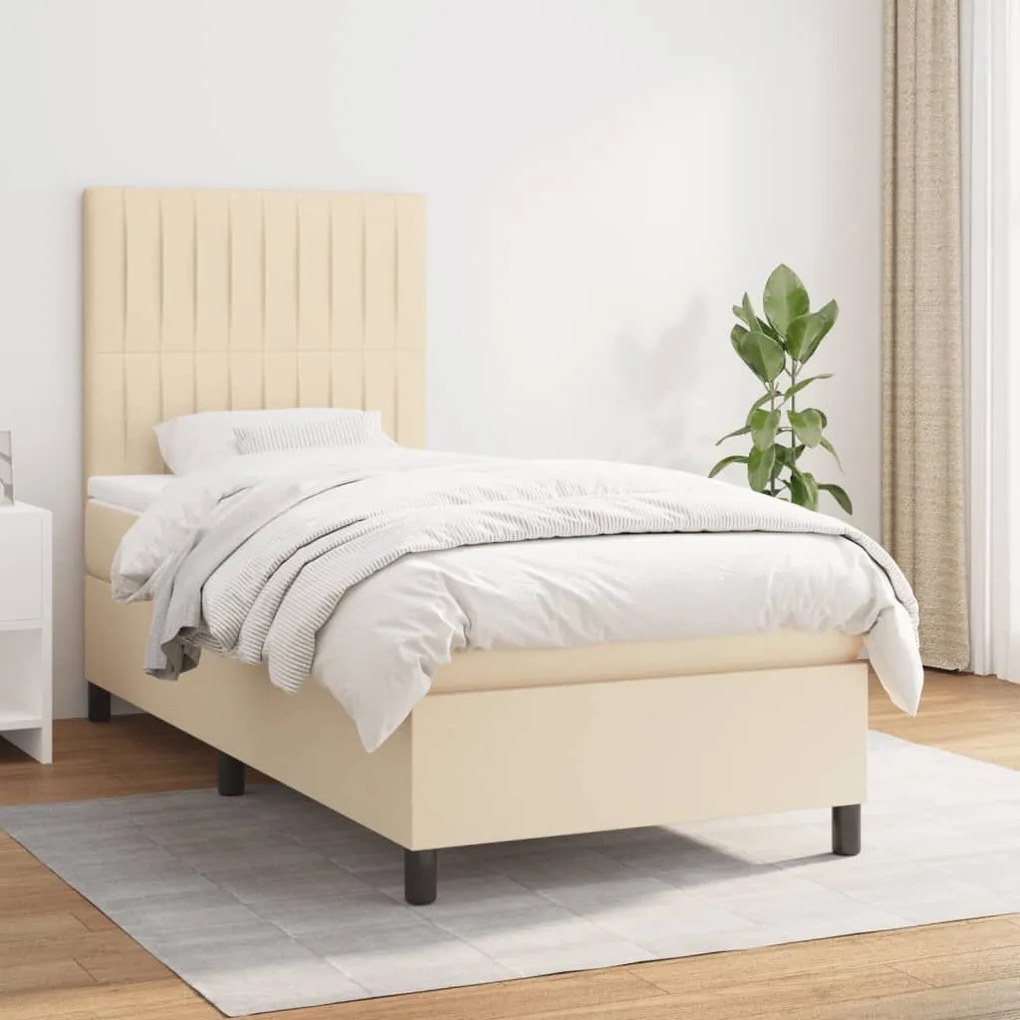 ΚΡΕΒΑΤΙ BOXSPRING ΜΕ ΣΤΡΩΜΑ ΚΡΕΜ 90X190 ΕΚ.ΥΦΑΣΜΑΤΙΝΟ 3141902