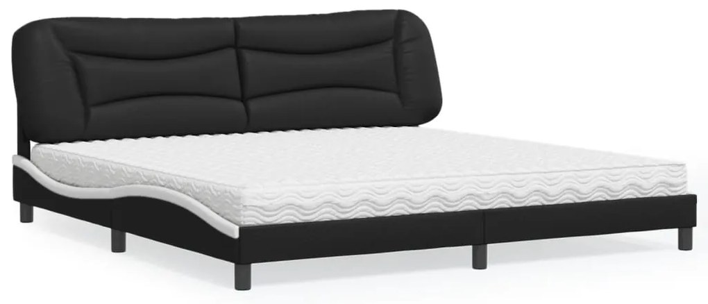 vidaXLΚρεβάτι με Στρώμα Hvar Μαύρο/Λευκό 200x200εκ.Συνθ. Δέρμα