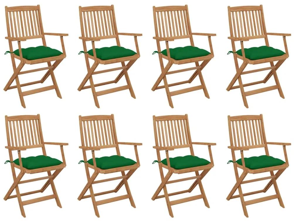 3075105 vidaXL Καρέκλες Εξ. Χώρου Πτυσσόμενες 8 τεμ. Ξύλο Ακακίας &amp; Μαξιλάρια Πράσινο, 1 Τεμάχιο