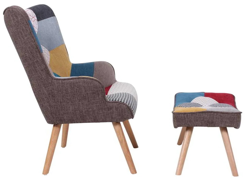 Set MARON Πολυθρόνα & Σκαμπώ, Ύφ.Patchwork-2