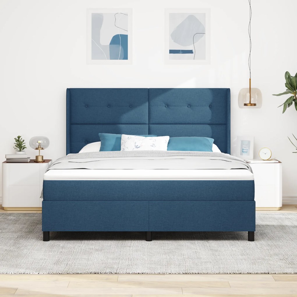 vidaXL Κρεβάτι Box Spring με Στρώμα Μπλε 180x200 εκ. Υφάσματος