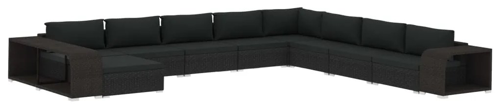 vidaXL Σαλόνι Κήπου 11 Τεμαχίων Μαύρο από Συνθετικό Ρατάν με Μαξιλάρια