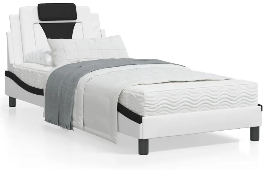 Πλαίσιο Κρεβατιού με LED Λευκό/Μαύρο 90x190εκ. Συνθετικό Δέρμα