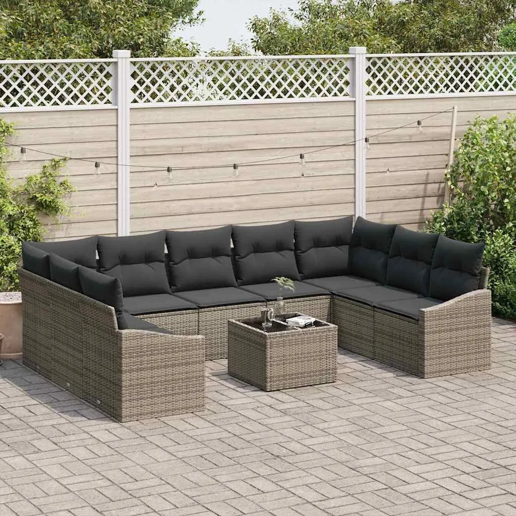 vidaXL Σετ Καναπέ Κήπου 10 pcs Γκρι Πολυ ράταν