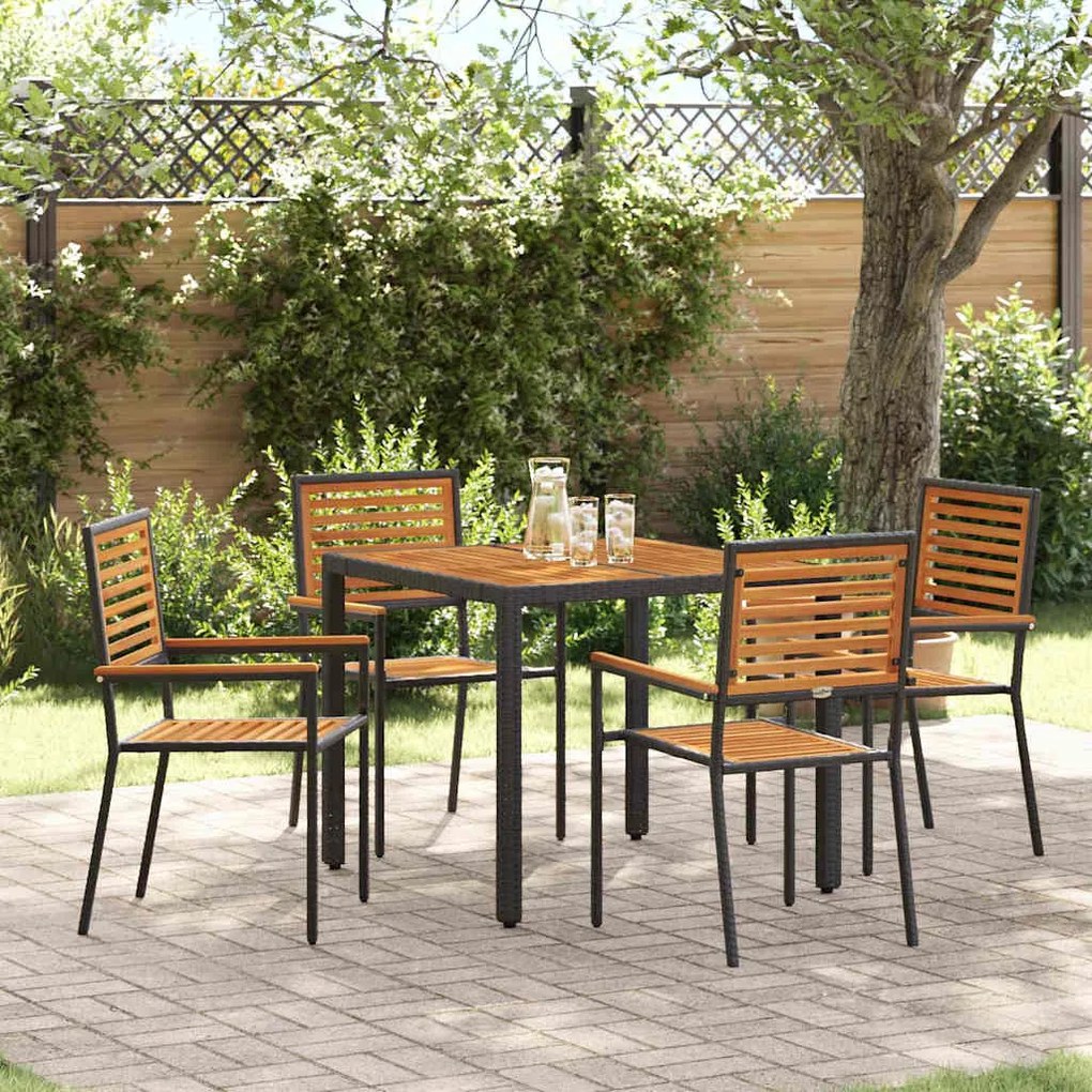 vidaXL Σέτ φαγητού για κήπο 5 pcs Μαύρος, Ξύλο 90 x 90 x 75 cm