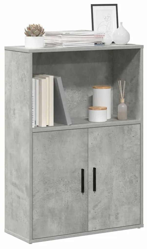 Βιβλιοθήκη Γκρι Σκυροδέματος 60x24x85 εκ. Επεξεργ. Ξύλο