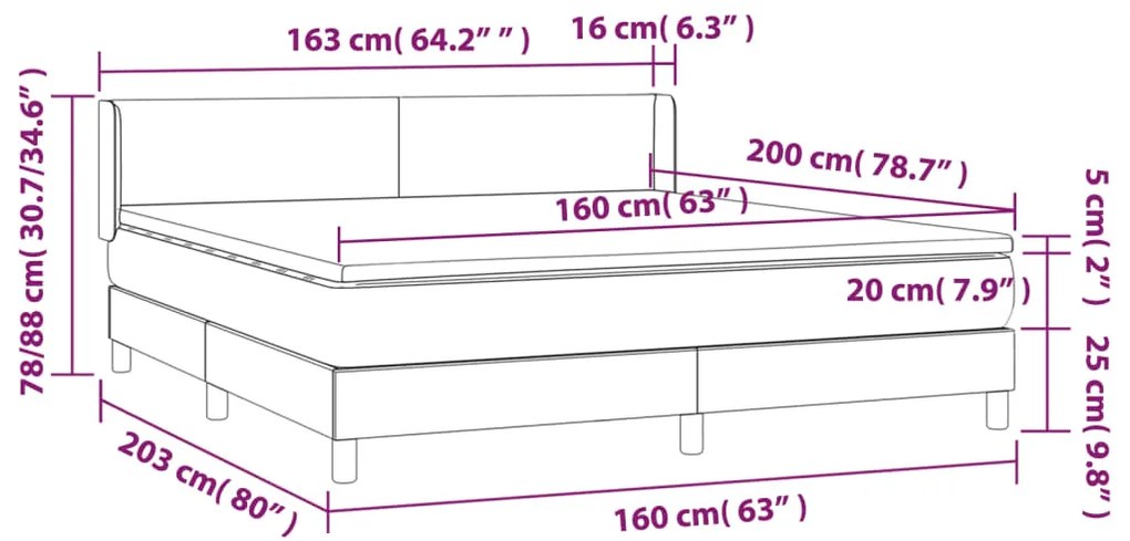 vidaXL Κρεβάτι Boxspring με Στρώμα Σκούρο Γκρι 160x200 εκ. Βελούδινο