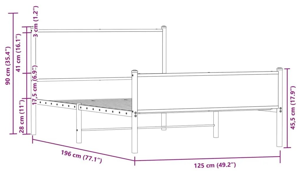 Μεταλλικό πλαίσιο κρεβατιού χωρίς στρώμα καφέ δρυς 120x190 cm - Καφέ