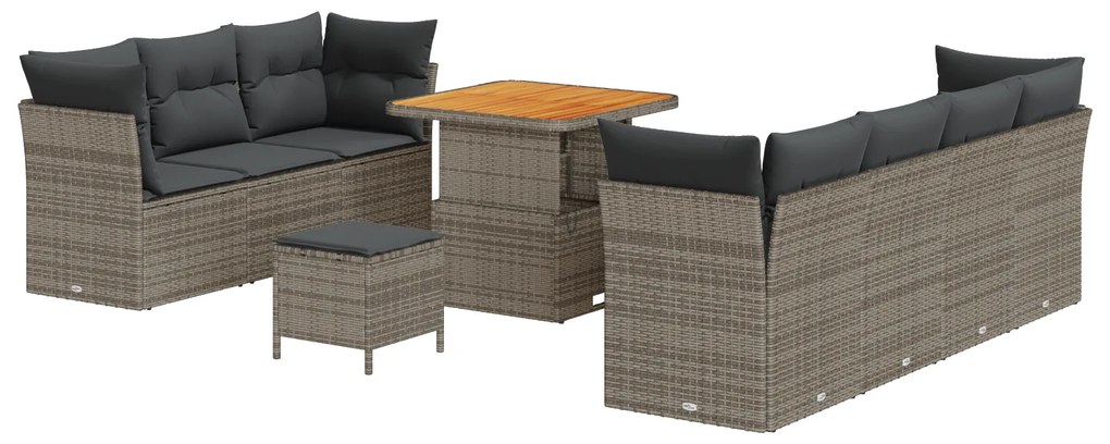 vidaXL Σετ Καναπέ Κήπου Ρυθμιζόμενο ύψος 10 pcs Γκρι συνθετικό ρατάν