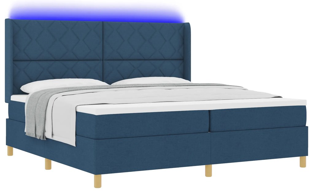vidaXL Κρεβάτι με Στρώμα & LED Μπλε 200x200 εκ Υφασμάτινο