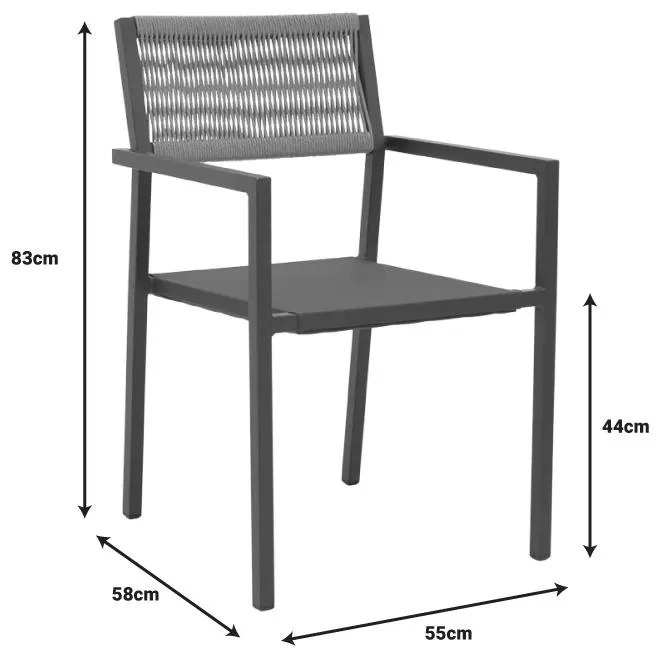 Πολυθρόνα αλουμινίου Savor στοιβαζόμενη ανθρακί σκελετός-textilene φυσικό rattan 55x58x63εκ 55x58x83 εκ.