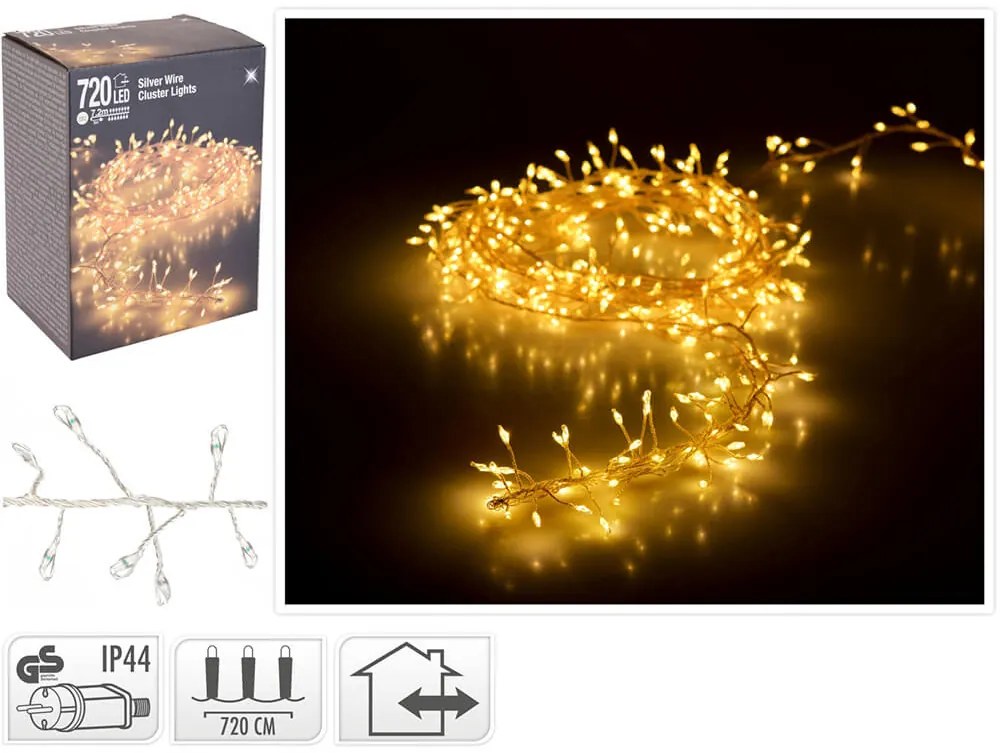 Deco 720 Φωτάκια MicroLED - 7.2 Μέτρα + 5 Μέτρα σύνδεσης , Πυκνή Διάταξη, Ασημί συρμάτινο καλώδιο - Θερμό λευκό