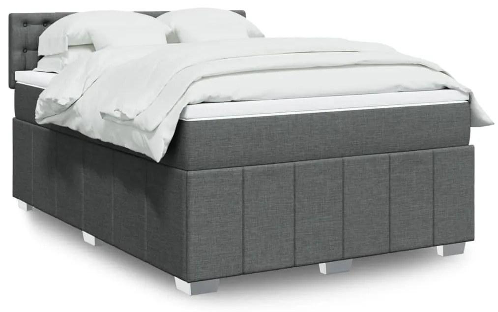 Κρεβάτι Boxspring με Στρώμα Σκούρο Γκρι 140x200 εκ Υφασμάτινο