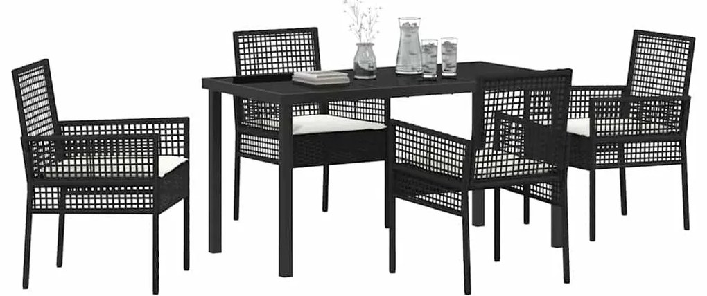 vidaXL Σέτ φαγητού για κήπο με μαξιλάρι 5 pcs Μαύρο Πολυ ράταν