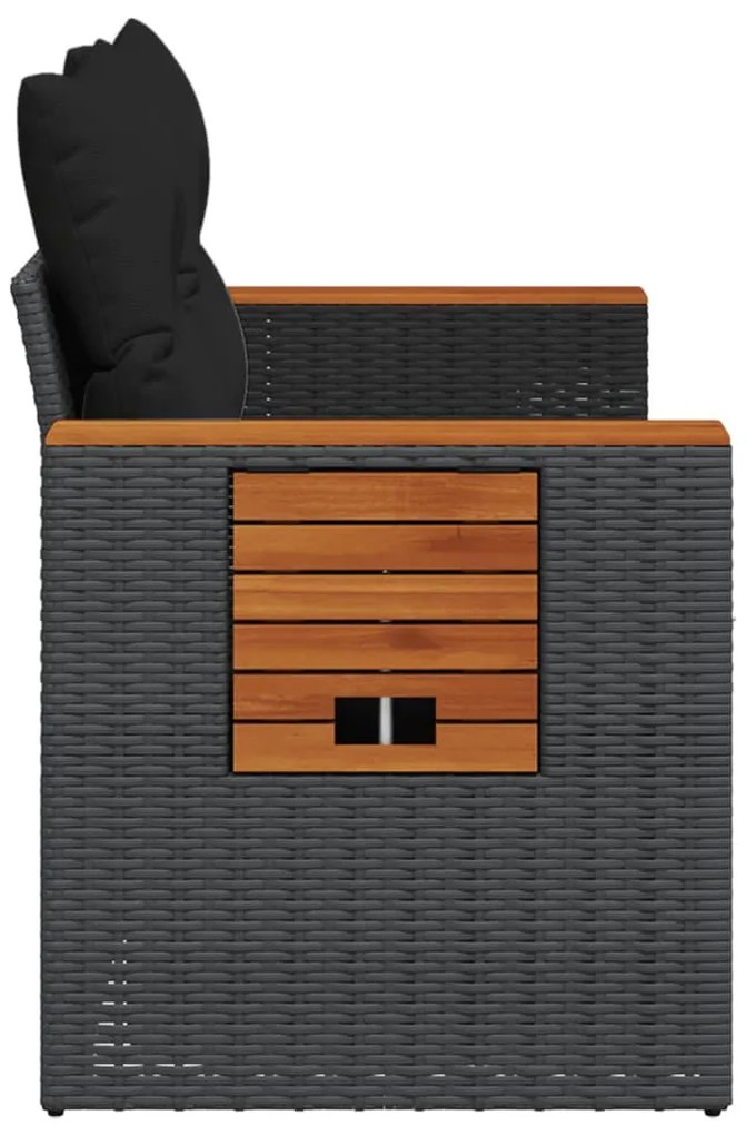 vidaXL Καναπές Κήπου Διθέσιος Μαύρος από Συνθετικό Ρατάν με Μαξιλάρια