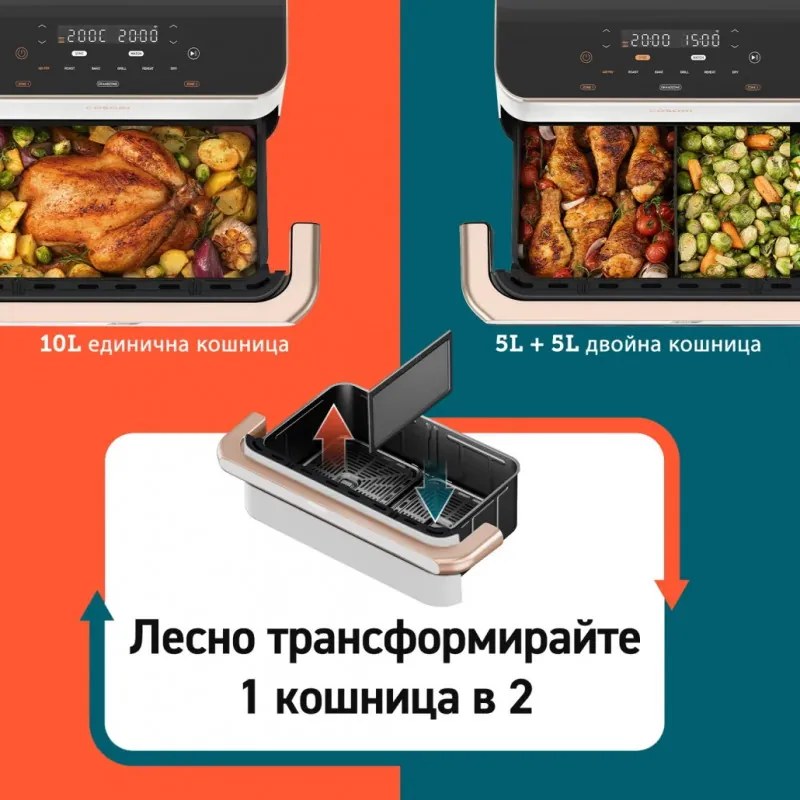 Cosori Dual Blaze TwinFry CAF-TF101S, 10 l, 6 προγράμματα, 35-240 C, χρονοδιακόπτης, ThermoIQ, συγχρονισμένο μαγείρεμα και τέλος, Λευκό