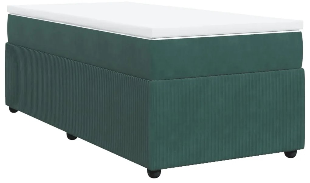 vidaXL Κρεβάτι Boxspring με Στρώμα Σκούρο Πράσινο 90x200 εκ. Βελούδινο