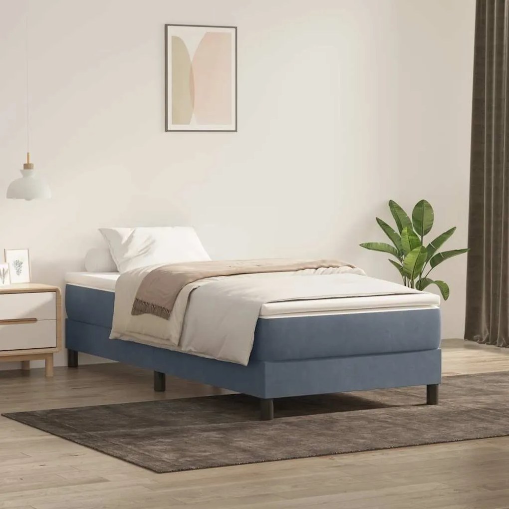 Κρεβάτι Boxspring με Στρώμα Σκούρο Γκρι 90x220 εκ. Βελούδινο