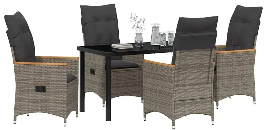 vidaXL Σέτ φαγητού για κήπο με μαξιλάρι 5 pcs Γκρι συνθετικό ρατάν