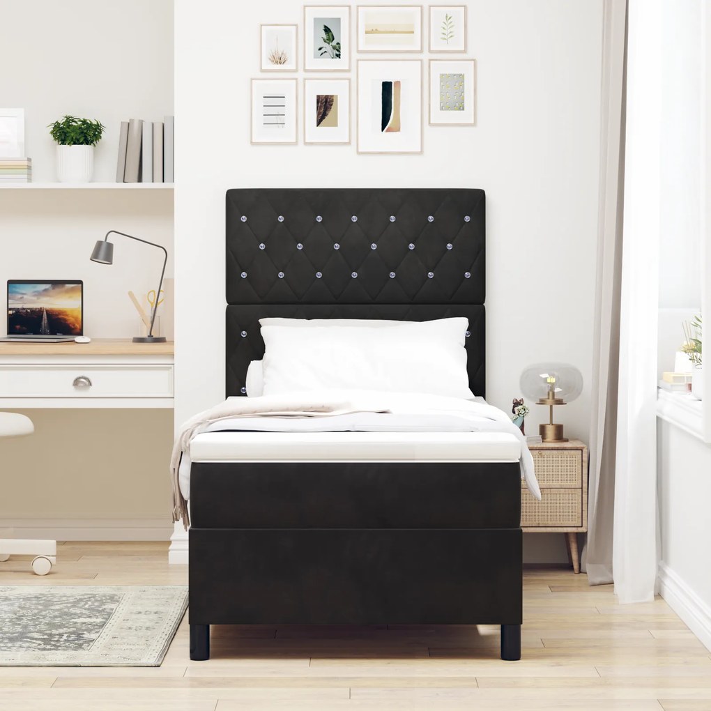 vidaXL Κρεβάτι Box Spring με στρώμα Μαύρο 100x200 εκ. Βελούδο